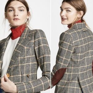 Symthe Classic Fitted Wool Patch Pocket Duchess Blazer in Camel and Black Size 2